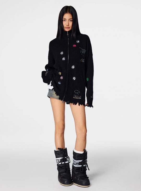 Achock Floral Embroidery Zipper Hoodie | Face 3 Face