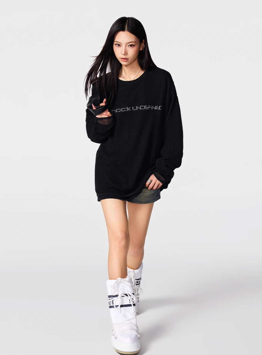 Achock Fake Two Pieces Printed Mesh Long Sleeve Tee | Face 3 Face