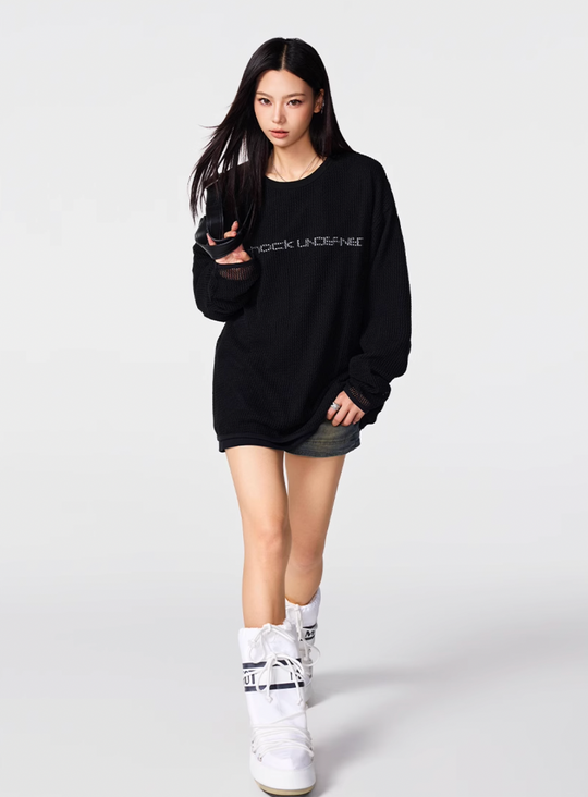 Achock Fake Two Pieces Printed Mesh Long Sleeve Tee | Face 3 Face