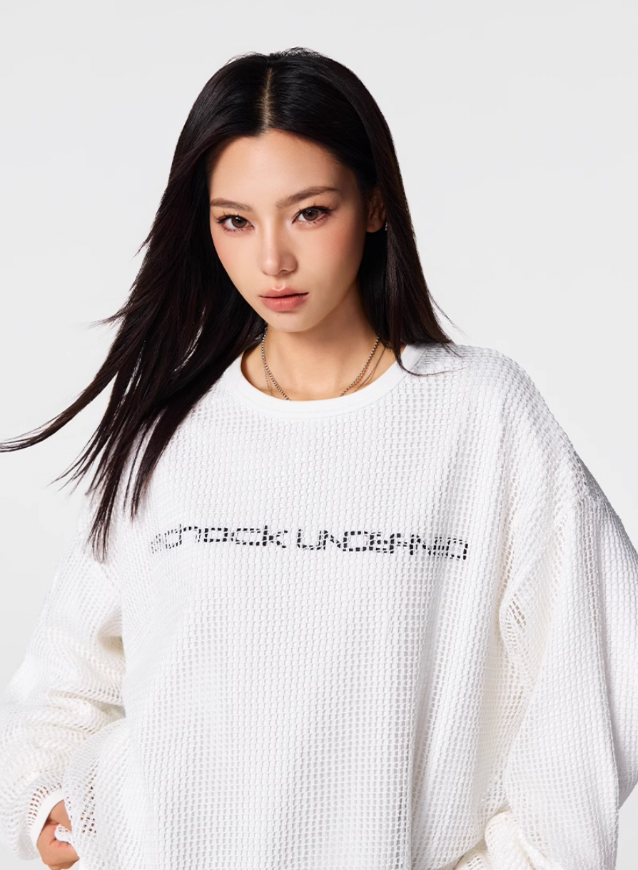 Achock Fake Two Pieces Printed Mesh Long Sleeve Tee | Face 3 Face