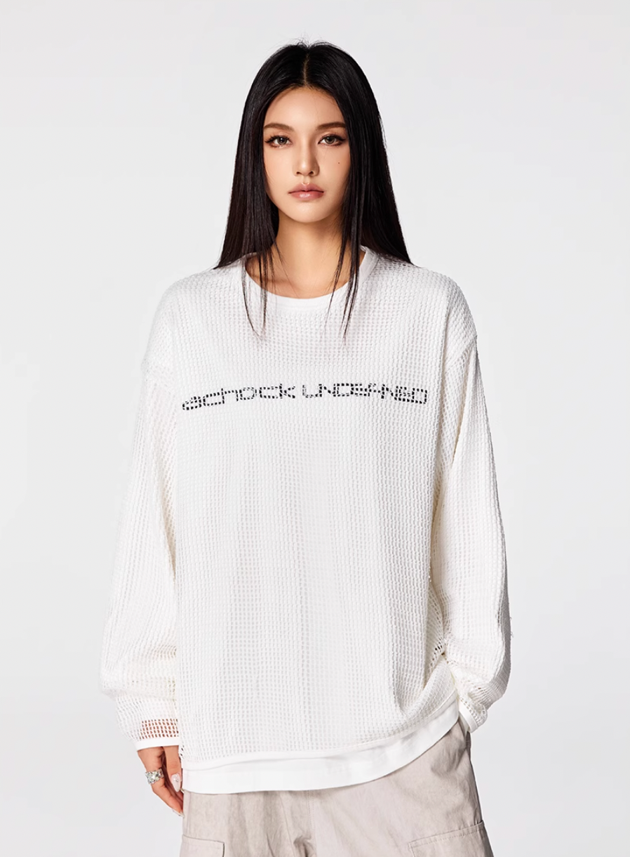 Achock Fake Two Pieces Printed Mesh Long Sleeve Tee | Face 3 Face