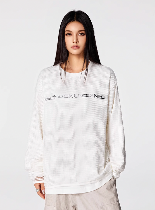 Achock Fake Two Pieces Printed Mesh Long Sleeve Tee | Face 3 Face