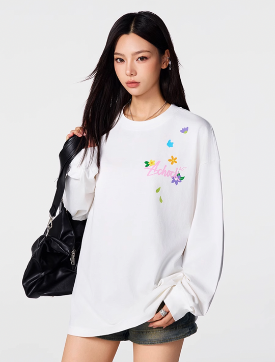 Achock Small Flower Logo Print Long Sleeve Tee | Face 3 Face