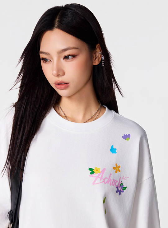 Achock Small Flower Logo Print Long Sleeve Tee | Face 3 Face