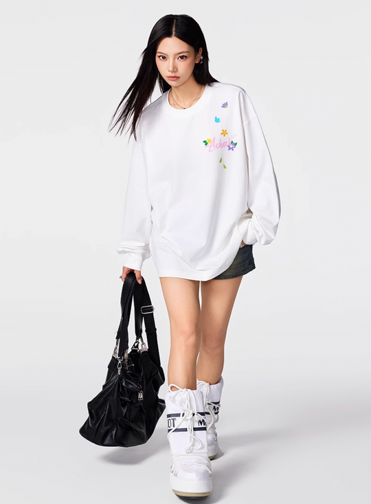 Achock Small Flower Logo Print Long Sleeve Tee | Face 3 Face