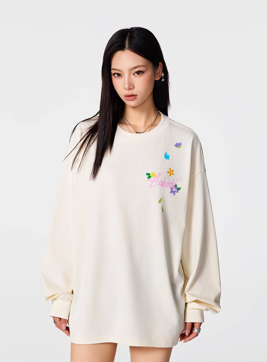 Achock Small Flower Logo Print Long Sleeve Tee | Face 3 Face