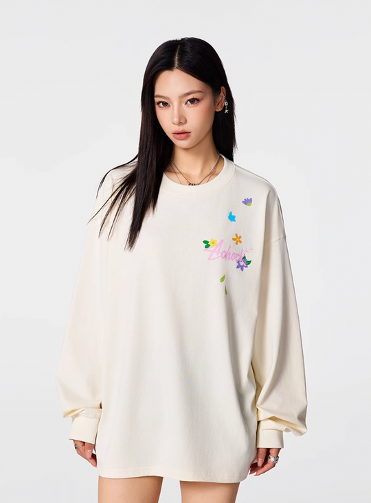 Achock Small Flower Logo Print Long Sleeve Tee | Face 3 Face