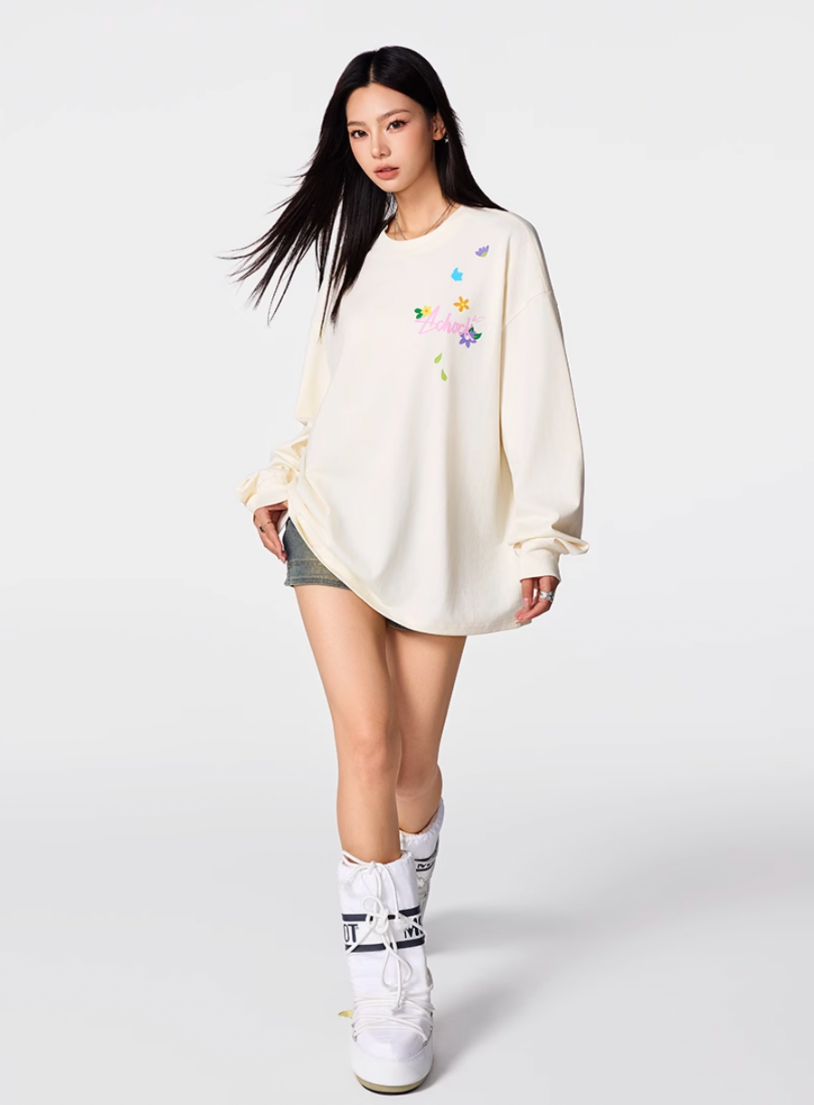 Achock Small Flower Logo Print Long Sleeve Tee | Face 3 Face