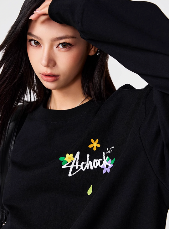 Achock Small Flower Logo Print Long Sleeve Tee | Face 3 Face