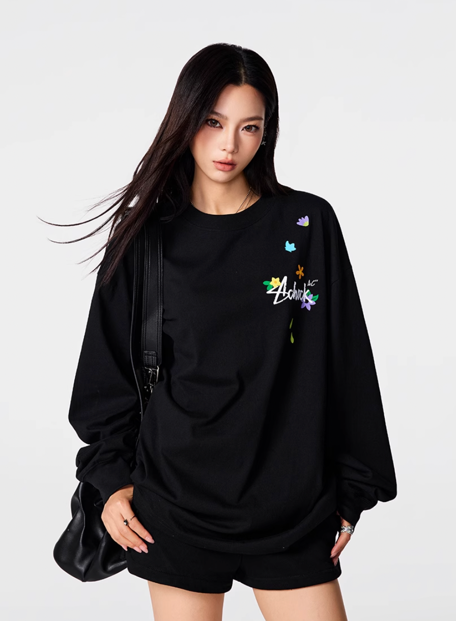 Achock Small Flower Logo Print Long Sleeve Tee | Face 3 Face