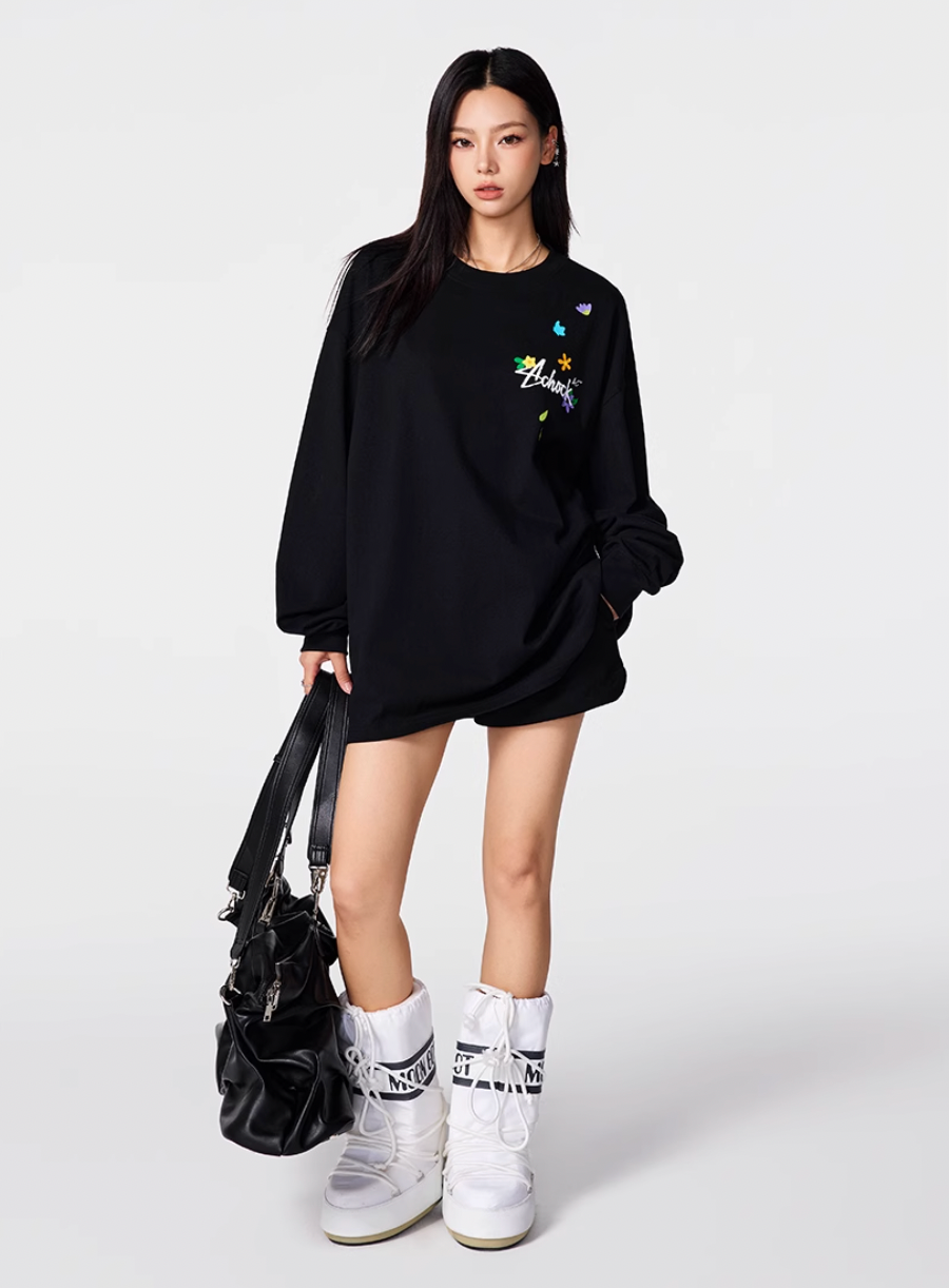 Achock Small Flower Logo Print Long Sleeve Tee | Face 3 Face