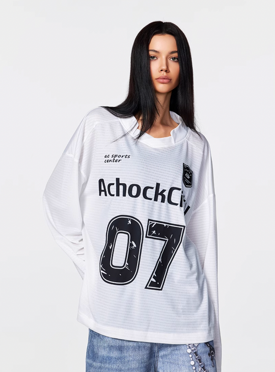 Achock Logo 07 Numbered Long Sleeve Sports Mesh Jersey | Face 3 Face