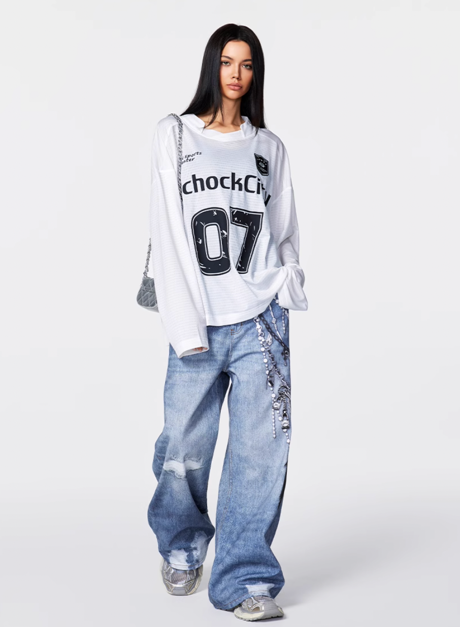 Achock Logo 07 Numbered Long Sleeve Sports Mesh Jersey | Face 3 Face