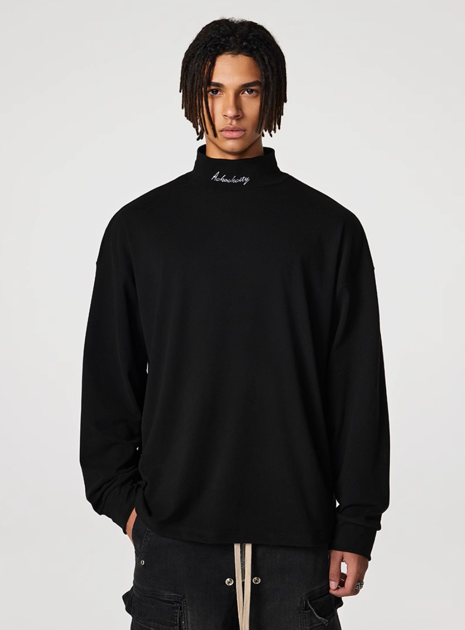 Achock Loose Half High Neck Long Sleeve Tee | Face 3 Face