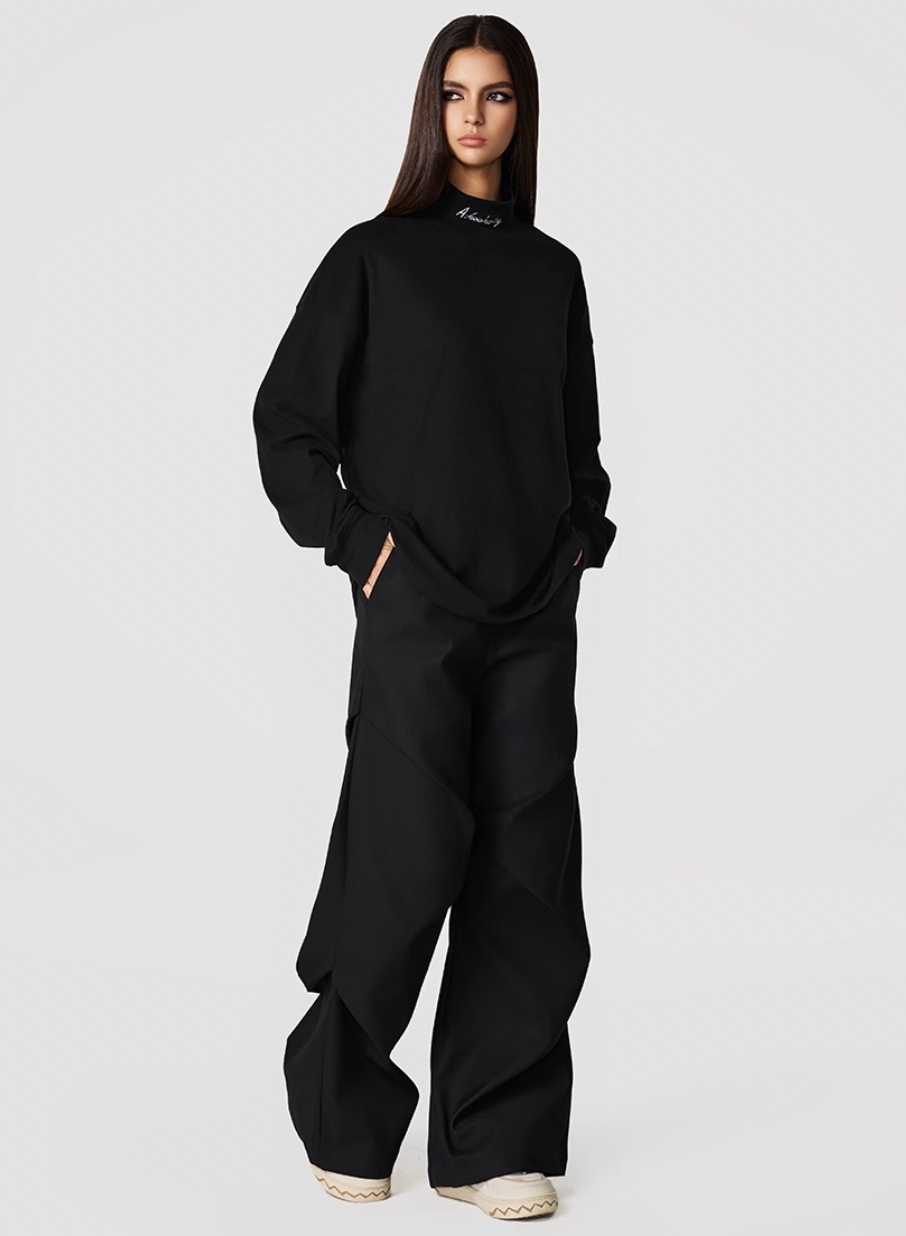 Achock Loose Half High Neck Long Sleeve Tee | Face 3 Face