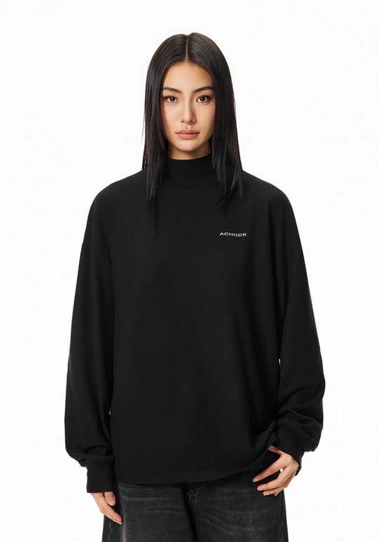 Achock Half High Neck Basic Logo Long Sleeve Tee | Face 3 Face