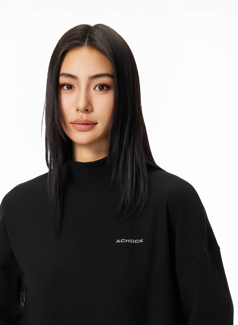 Achock Half High Neck Basic Logo Long Sleeve Tee | Face 3 Face