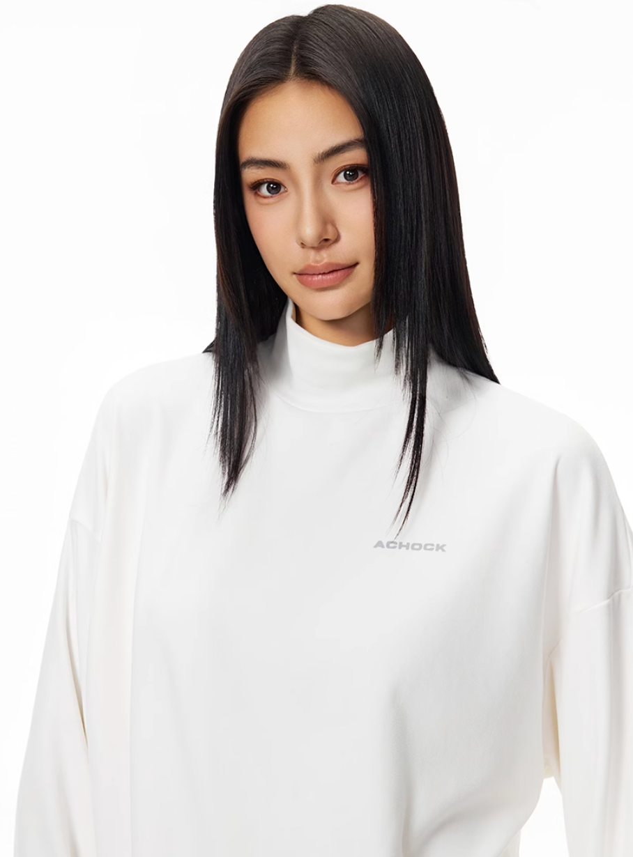 Achock Half High Neck Basic Logo Long Sleeve Tee | Face 3 Face