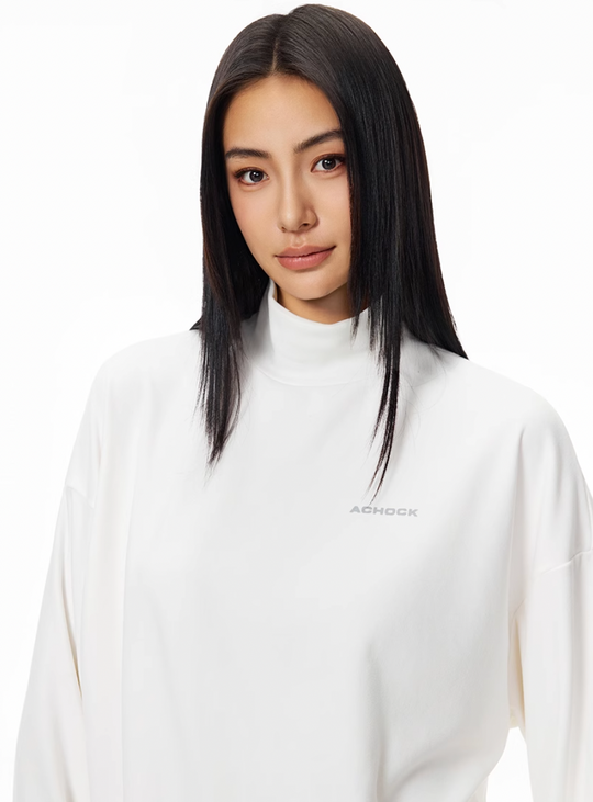 Achock Half High Neck Basic Logo Long Sleeve Tee | Face 3 Face