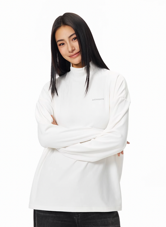 Achock Half High Neck Basic Logo Long Sleeve Tee | Face 3 Face