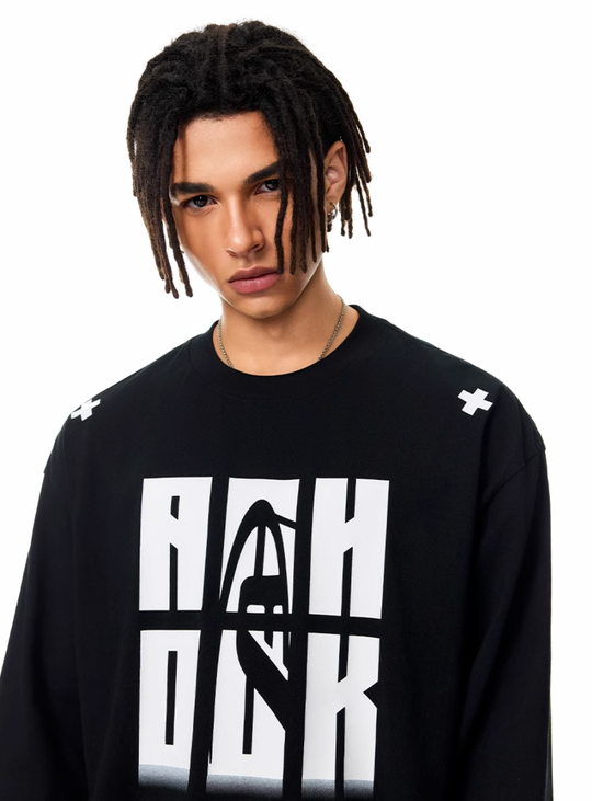 Achock Letter Logo Print Long Sleeve Tee | Face 3 Face