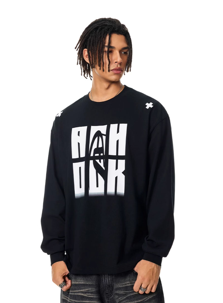 Achock Letter Logo Print Long Sleeve Tee | Face 3 Face