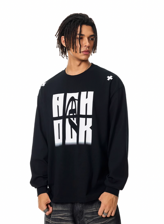 Achock Letter Logo Print Long Sleeve Tee | Face 3 Face