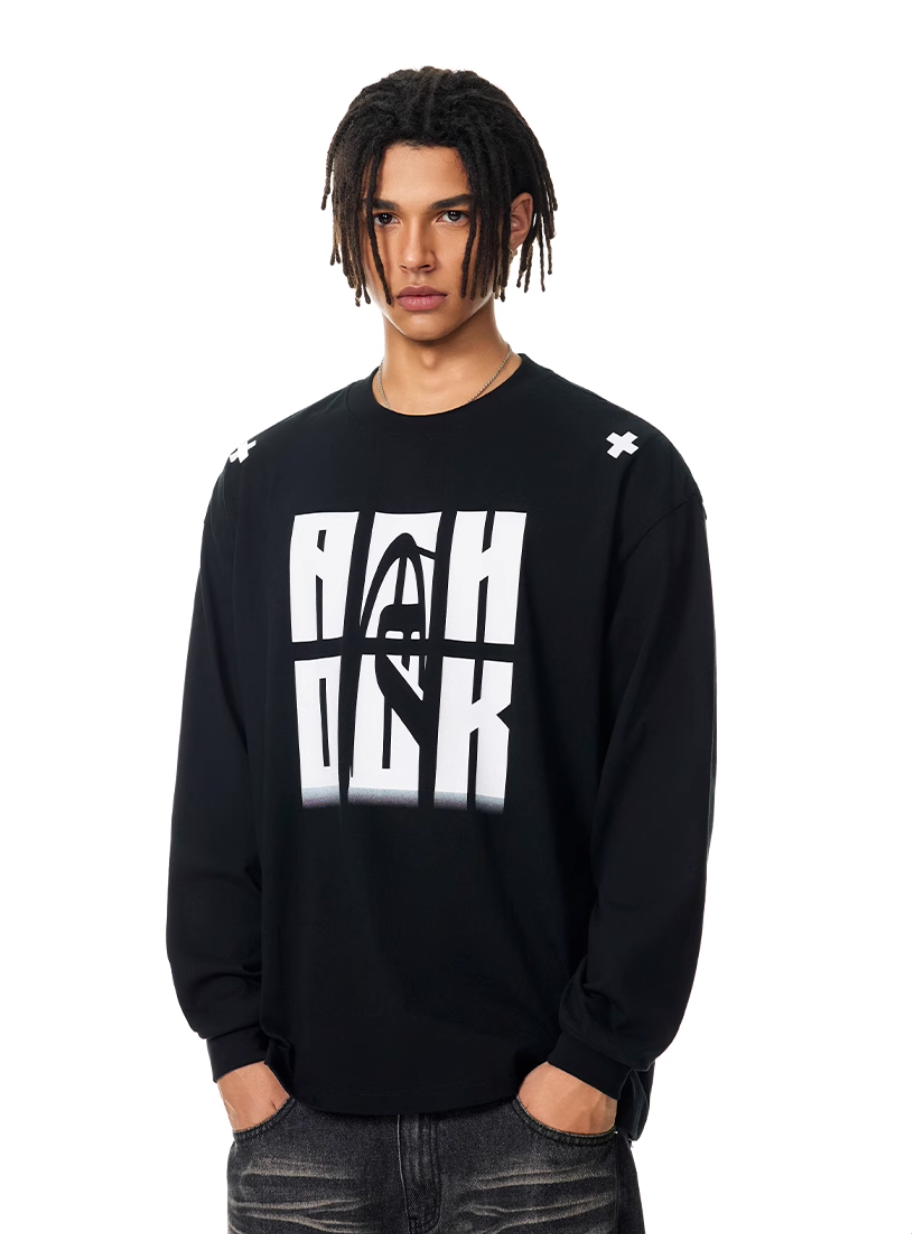 Achock Letter Logo Print Long Sleeve Tee | Face 3 Face