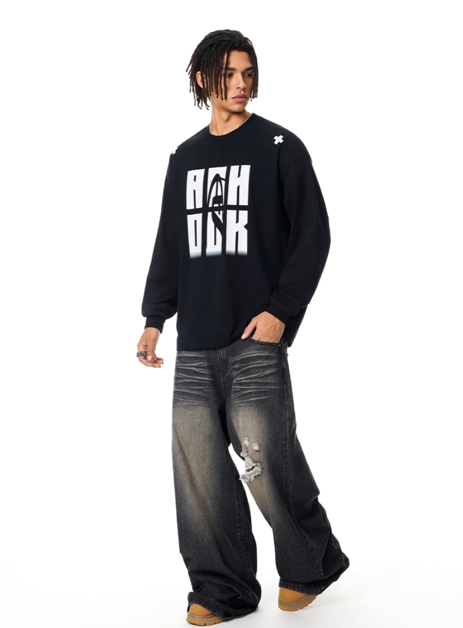 Achock Letter Logo Print Long Sleeve Tee | Face 3 Face