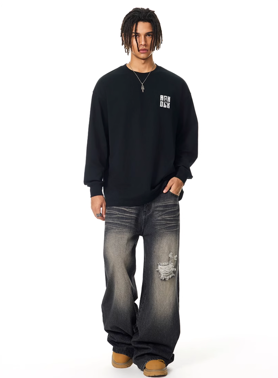 Achock Letter Logo Embroidered Long Sleeve Tee | Face 3 Face