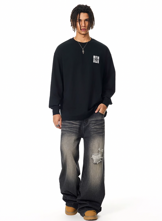 Achock Letter Logo Embroidered Long Sleeve Tee | Face 3 Face