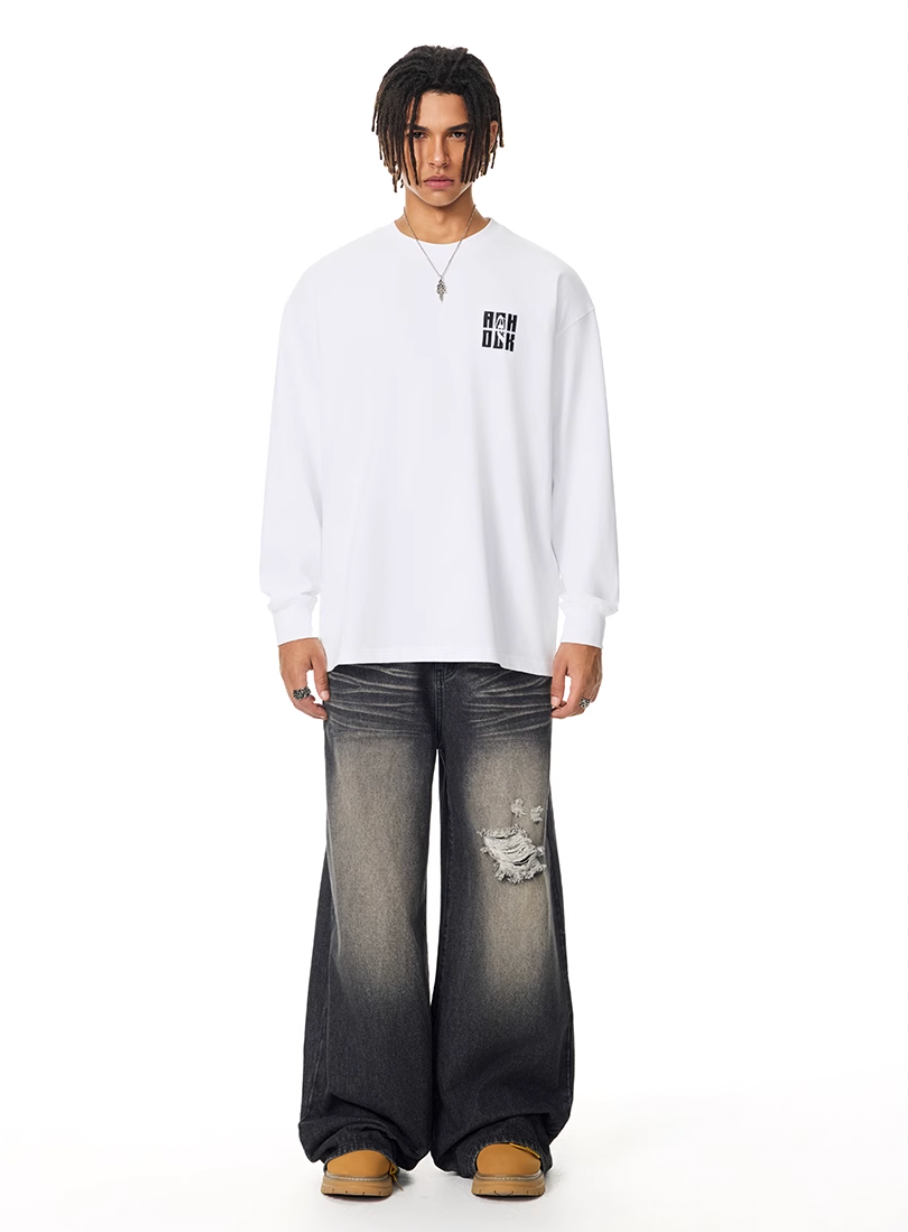 Achock Letter Logo Embroidered Long Sleeve Tee | Face 3 Face