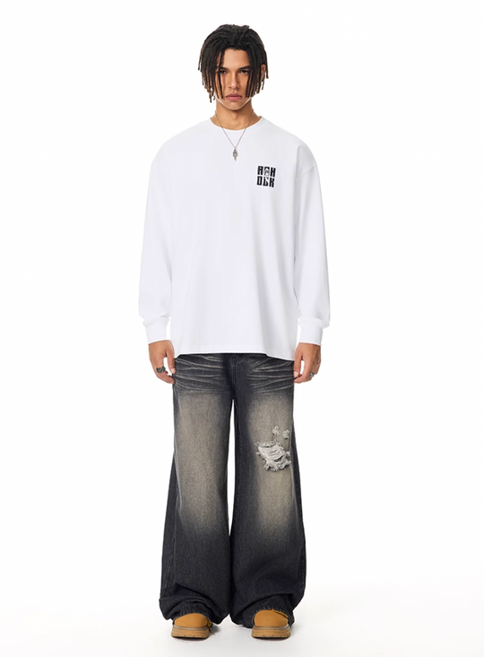 Achock Letter Logo Embroidered Long Sleeve Tee | Face 3 Face
