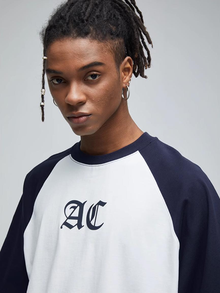 AC Logo Print Raglan Sleeve Tee | Face 3 Face