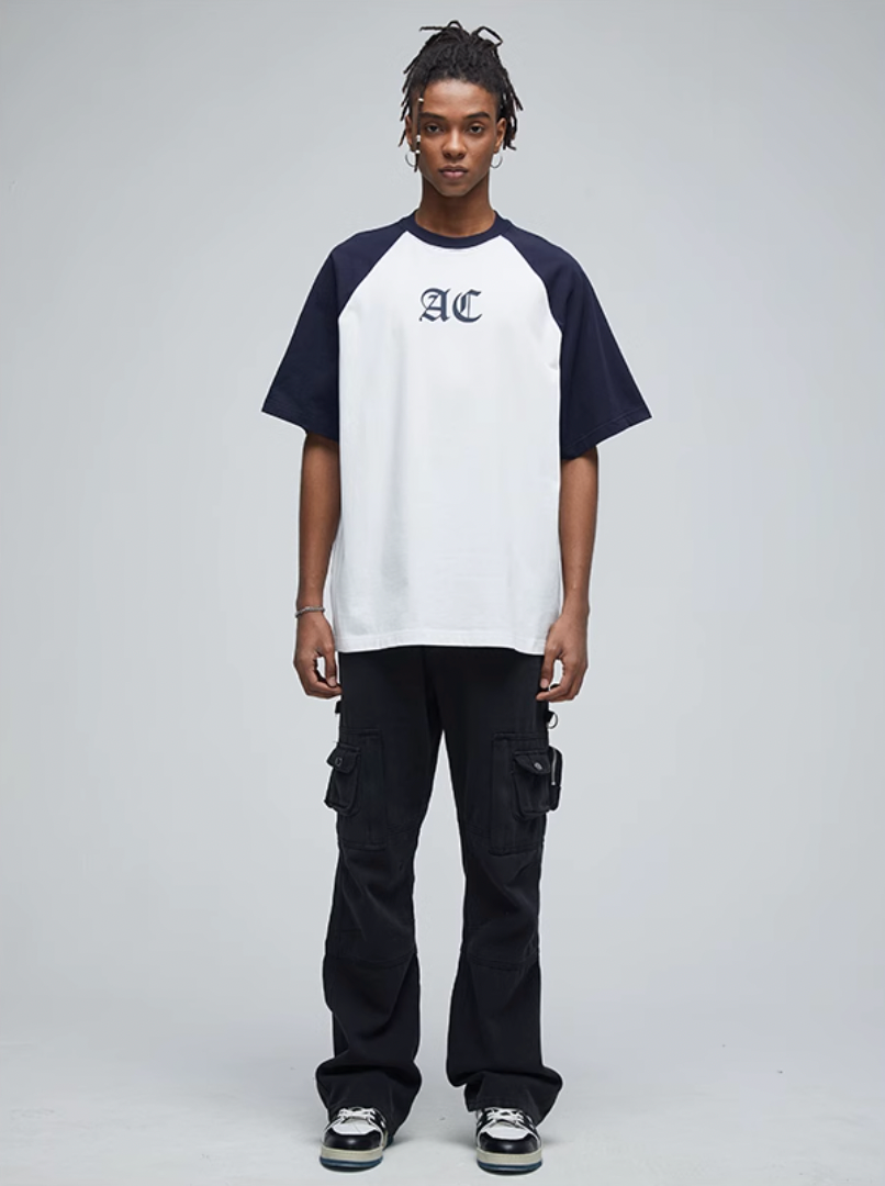 AC Logo Print Raglan Sleeve Tee | Face 3 Face