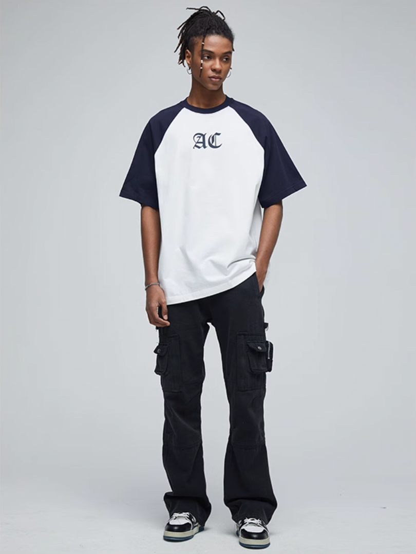 AC Logo Print Raglan Sleeve Tee | Face 3 Face
