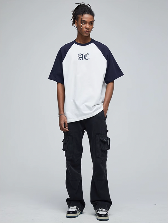 AC Logo Print Raglan Sleeve Tee | Face 3 Face