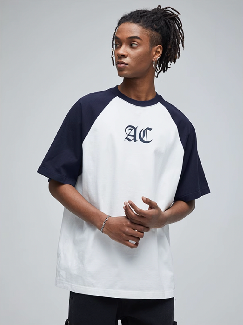 AC Logo Print Raglan Sleeve Tee | Face 3 Face