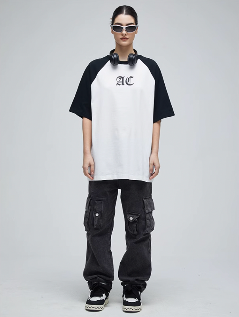 AC Logo Print Raglan Sleeve Tee | Face 3 Face