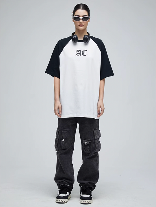 AC Logo Print Raglan Sleeve Tee | Face 3 Face