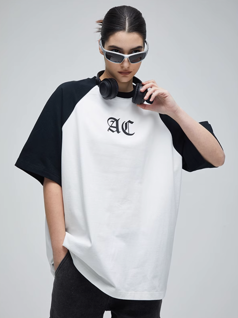 AC Logo Print Raglan Sleeve Tee | Face 3 Face