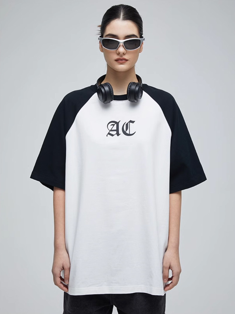 AC Logo Print Raglan Sleeve Tee | Face 3 Face