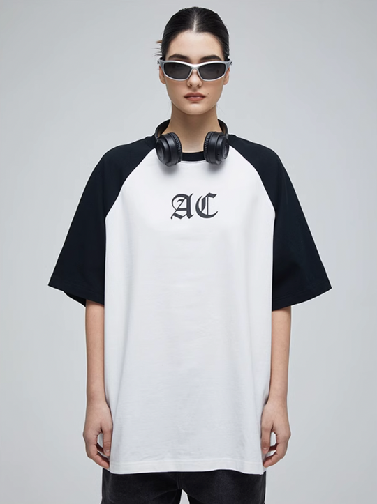 AC Logo Print Raglan Sleeve Tee | Face 3 Face