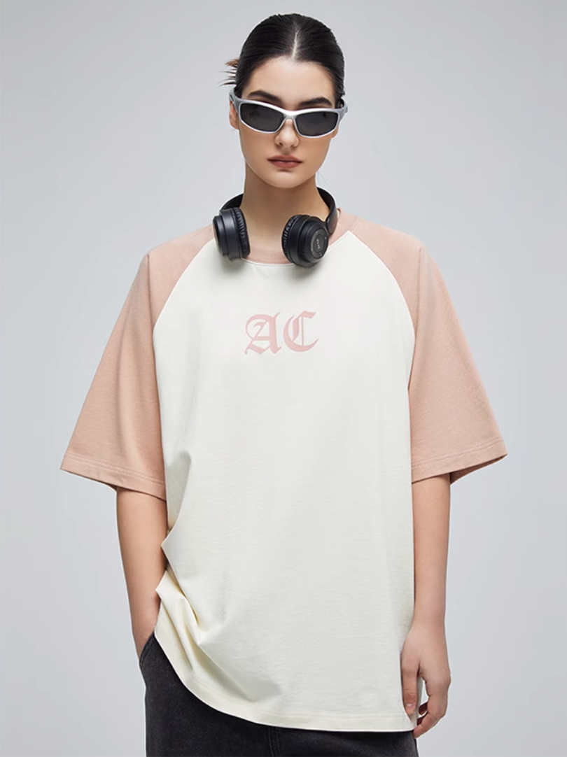 AC Logo Print Raglan Sleeve Tee | Face 3 Face