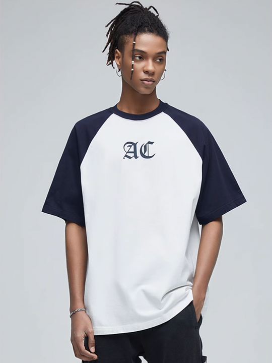 AC Logo Print Raglan Sleeve Tee | Face 3 Face