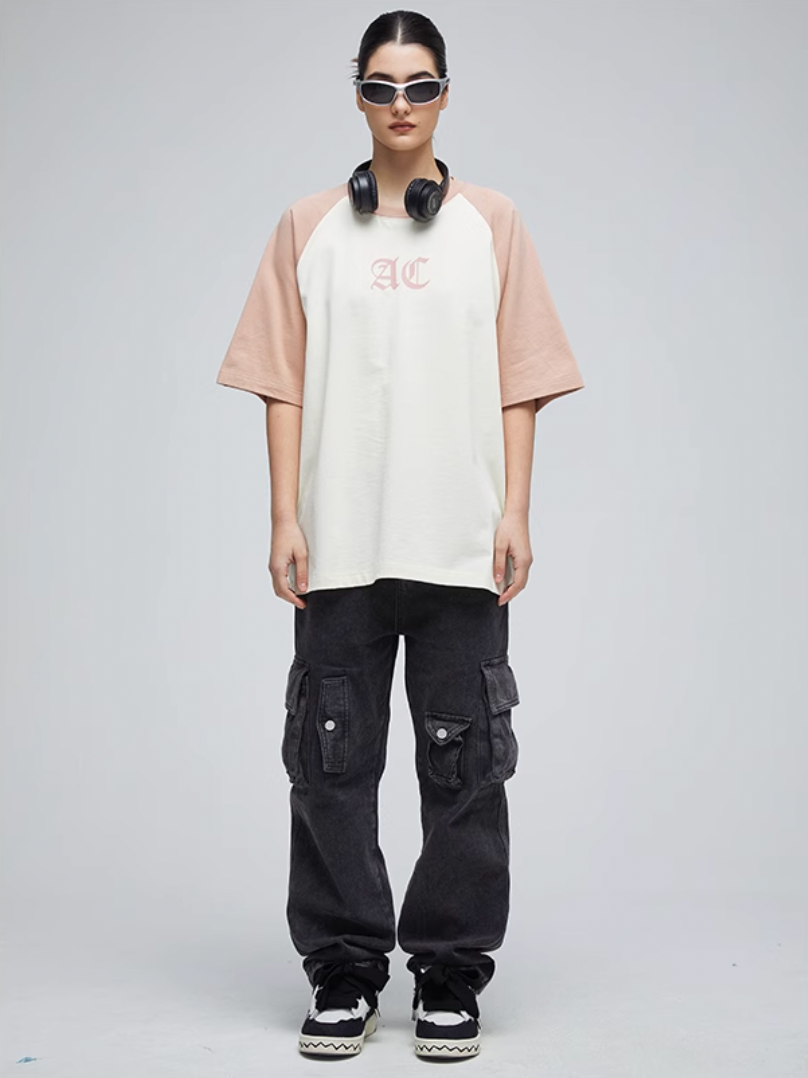 AC Logo Print Raglan Sleeve Tee | Face 3 Face