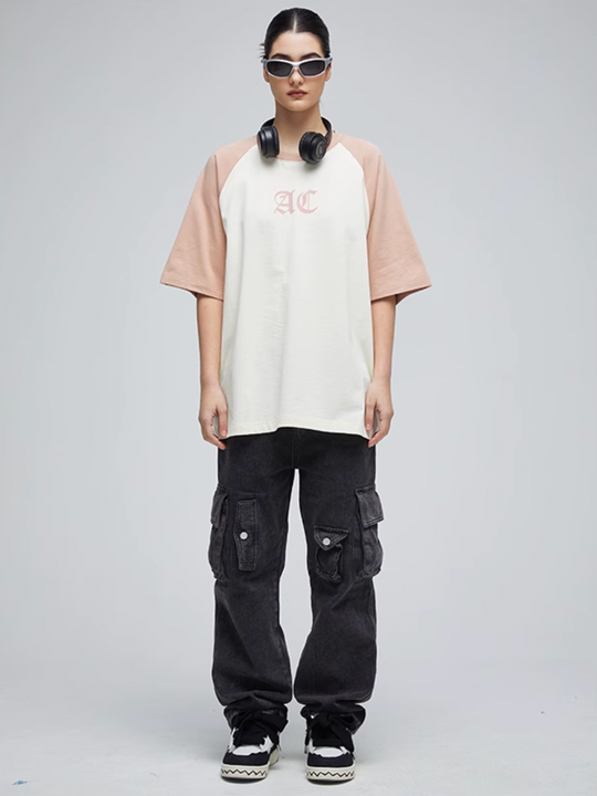 AC Logo Print Raglan Sleeve Tee | Face 3 Face