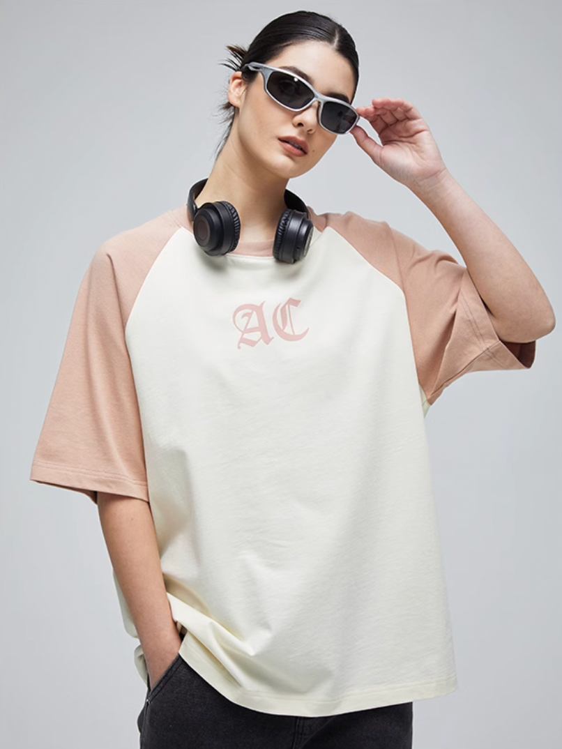 AC Logo Print Raglan Sleeve Tee | Face 3 Face