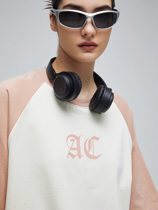 AC Logo Print Raglan Sleeve Tee | Face 3 Face