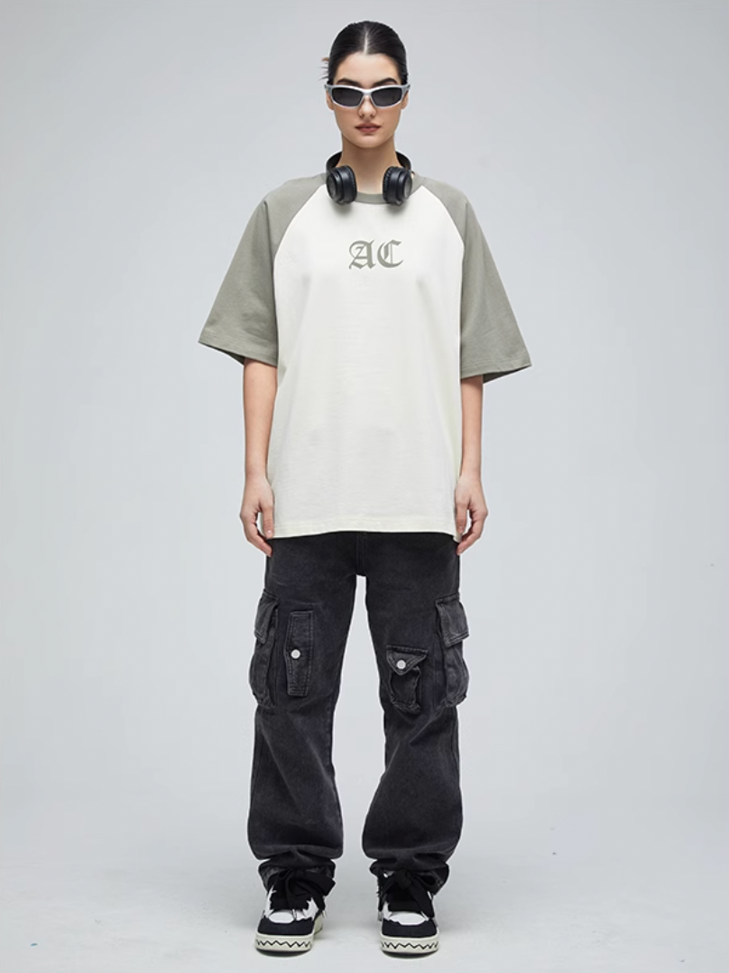 AC Logo Print Raglan Sleeve Tee | Face 3 Face